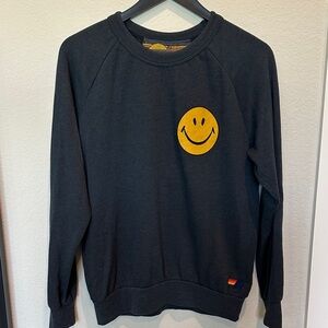 Aviator Nation Black Crewneck Sweater with Yellow Smiley
